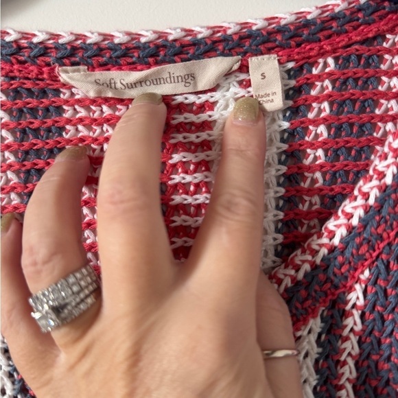 Soft Surroundings Sweater Red White Blue Montego Bay Open Knit Size Small - Picture 3 of 3